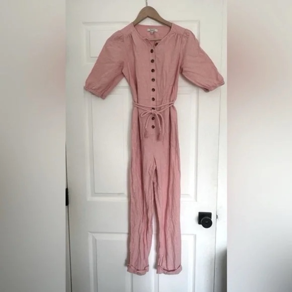Madewell Linen-Blend Puff-Sleeve Tassel-Tie Jumpsuit, size XXS. - Picture 3 of 14